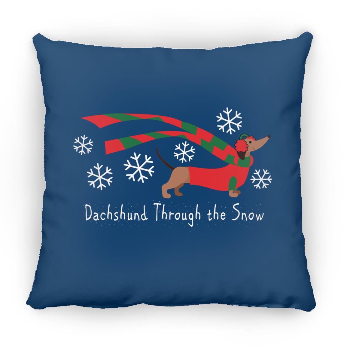 CustomCat Apparel Small Square Pillow / Royal Dachshund Through The Snow Pillows