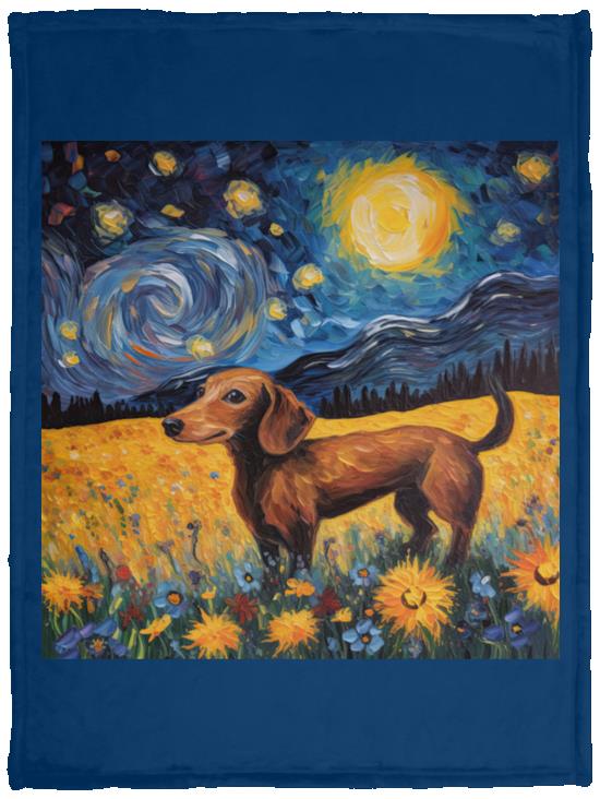 CustomCat Apparel VPS Cozy Plush Fleece Blanket - 30x40 / Royal Dachshund Starry Night Flower Field Delight Blankets