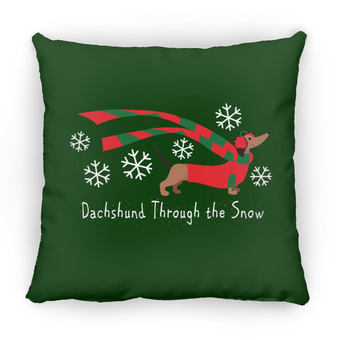 CustomCat Apparel Medium Square Pillow / Green Dachshund Through The Snow Pillows