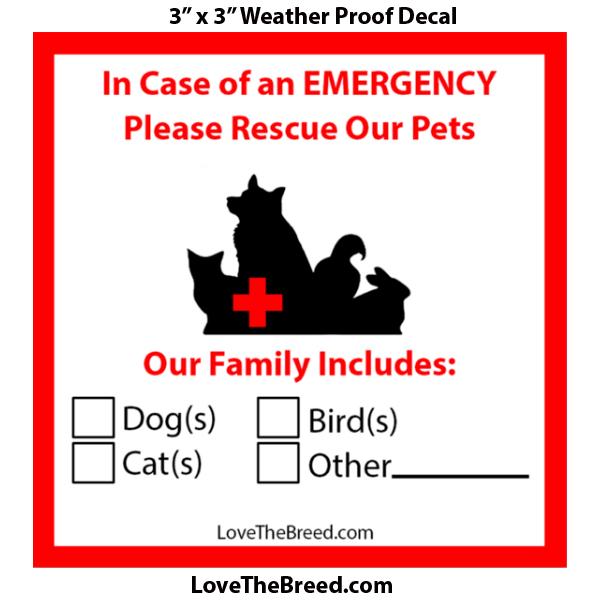 Emergency Pet Rescue Fire Safety Decal FREE SHIPPING