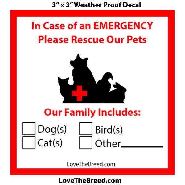 Emergency Pet Rescue Fire Safety Decal FREE SHIPPING - LoveTheBreed.com