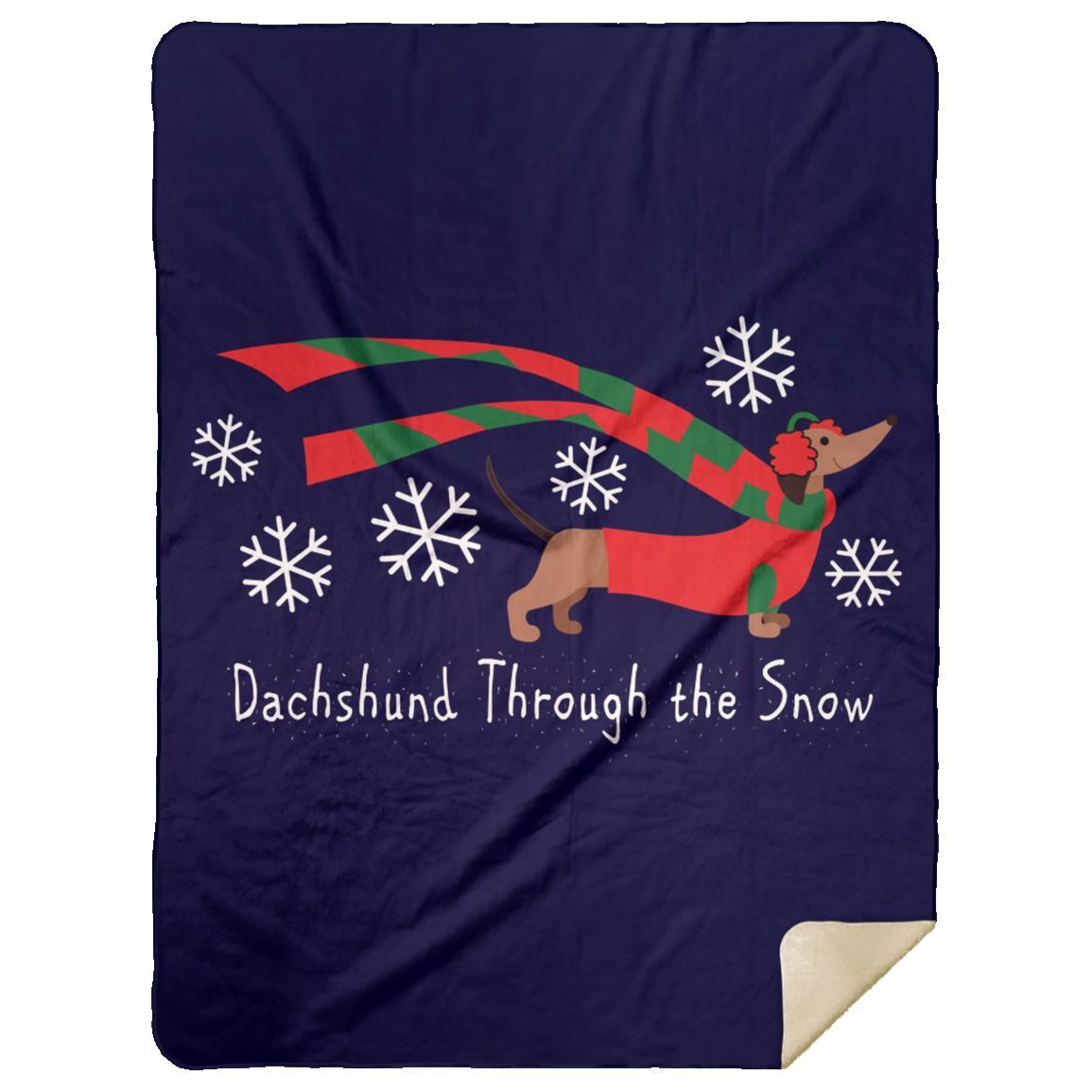 CustomCat Apparel Large Premium Mink Sherpa Blanket 60x80 / Navy Dachshund Through The Snow Blankets