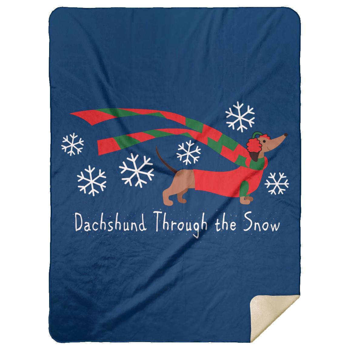 CustomCat Apparel Large Premium Mink Sherpa Blanket 60x80 / Royal Dachshund Through The Snow Blankets