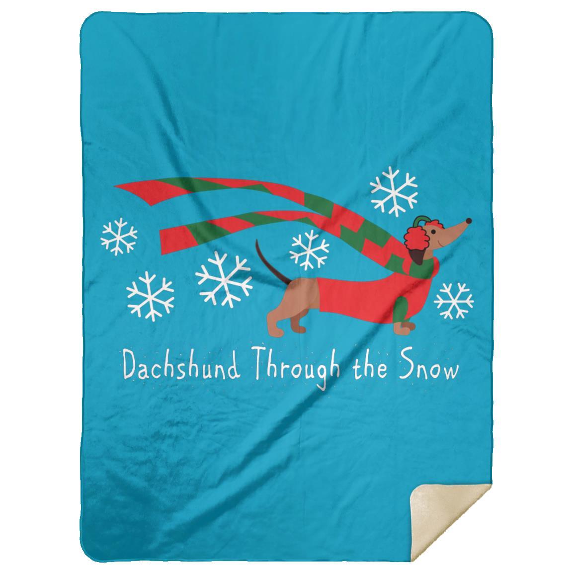 CustomCat Apparel Large Premium Mink Sherpa Blanket 60x80 / Turquoise Dachshund Through The Snow Blankets