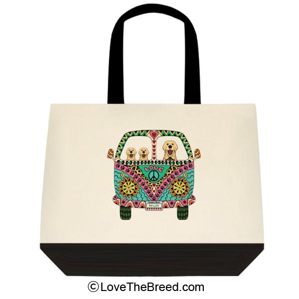 Golden Retriever Love Bus Extra Large Tote