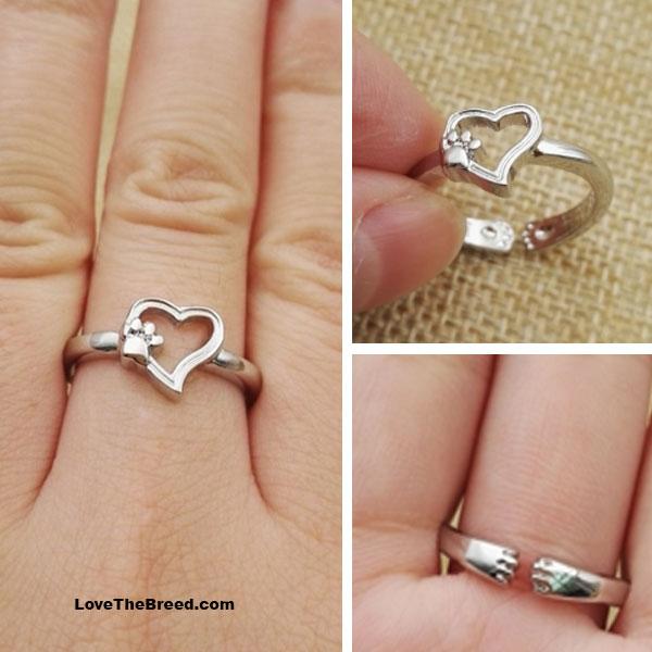 Heart with Paws Hugging Ring Sterling Silver