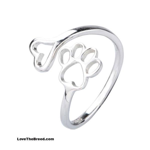 Heart Paw Wrap Ring Sterling Silver