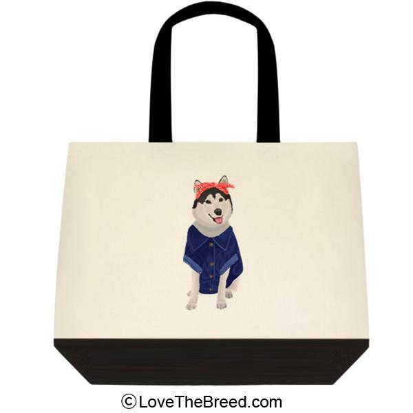 Husky Rosie the Riveter DOG Extra Large Tote