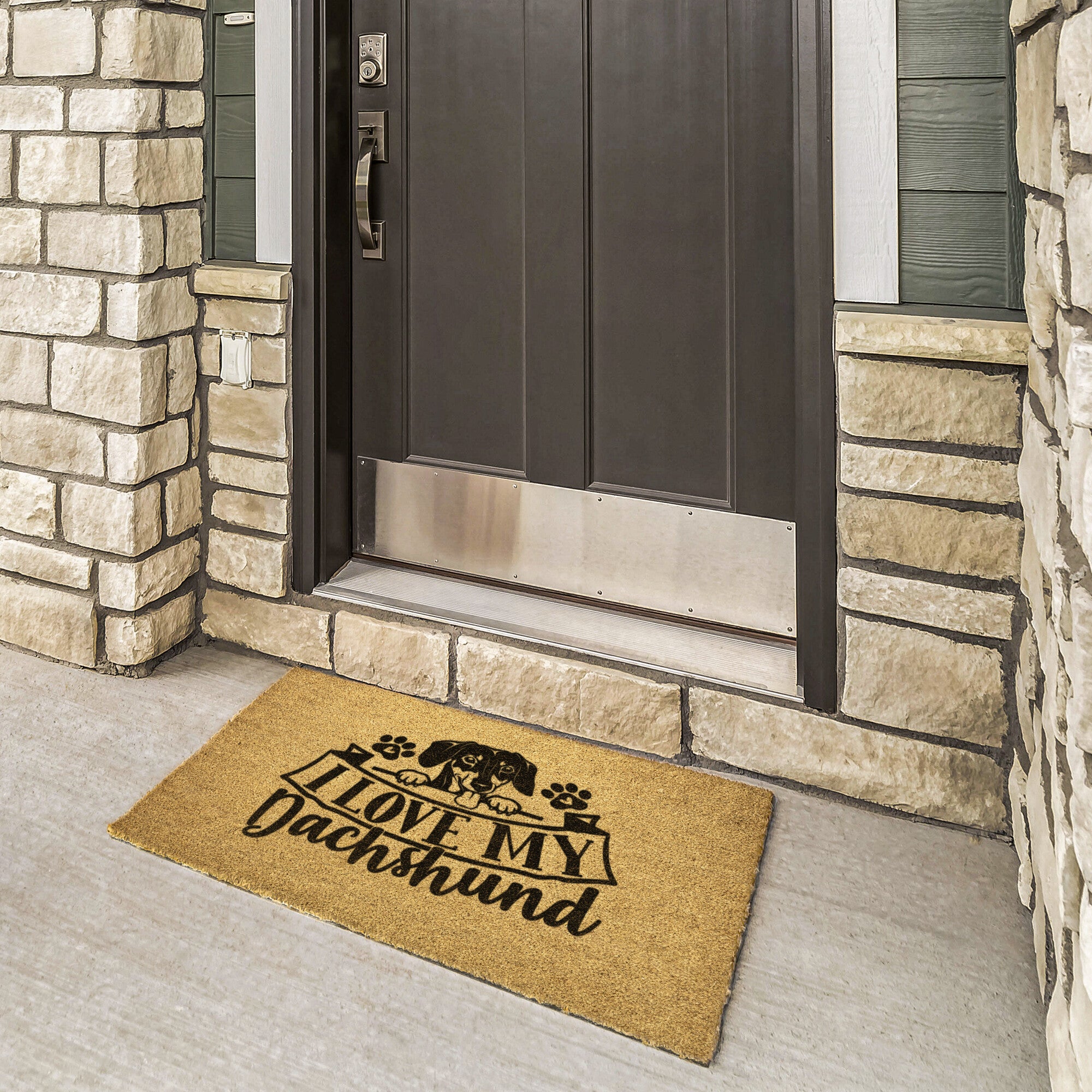 I Love My Dachshund short hair Outdoor Door Mat