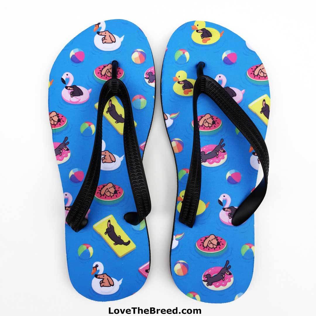 LoveTheBreed.com Sandals Dachshund Pool Party Women's Flip Flops Sandals