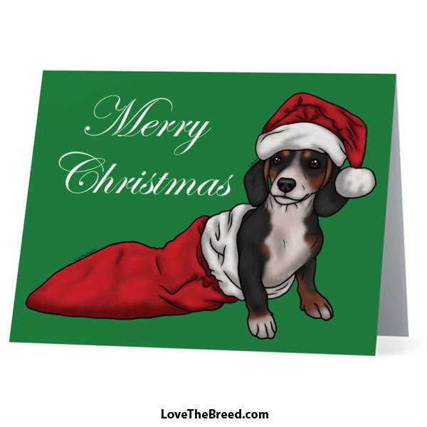 LoveTheBreed.com Cards Piebald Short Hair / Single Card Merry Christmas Dachshund Piebald Card - with Envelope
