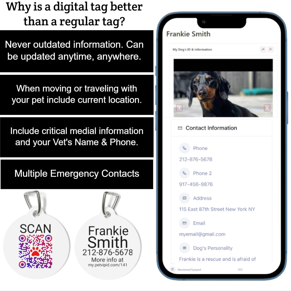 Pet VIP ID QR Code Tag with FREE Online Pet Profile