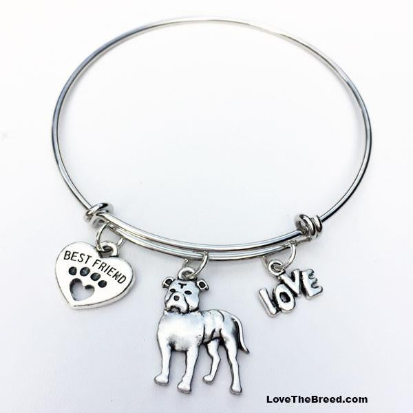 Pit Bull Floppy Ears Best Friend Love Charm Bracelet