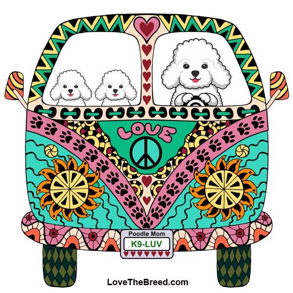 Poodle White Love Bus Extra Large Tote