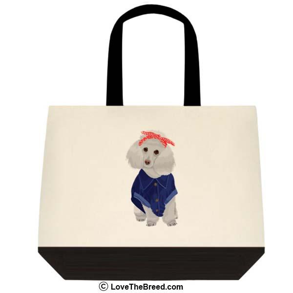 Poodle White Rosie the Riveter DOG Extra Large Tote