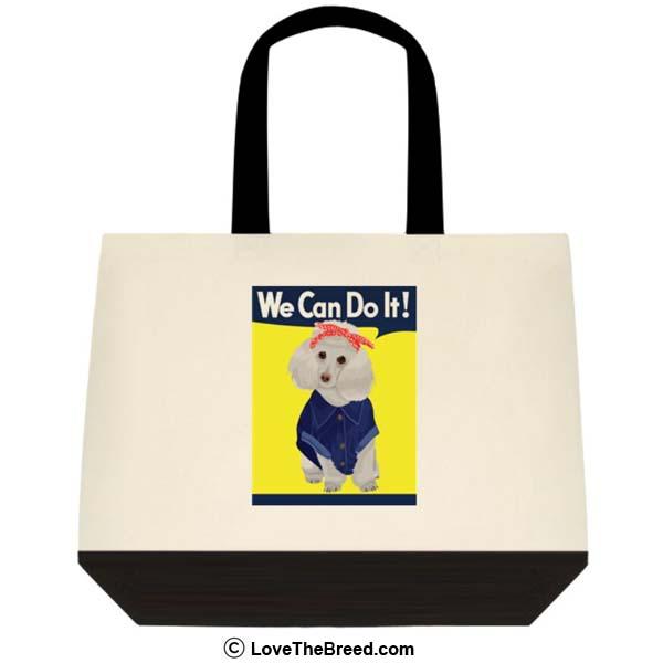 Poodle White Rosie the Riveter We Can Do It Extra Large Tote