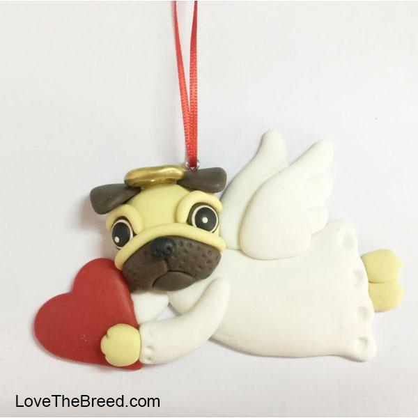 LoveTheBreed.com Ornaments Tan Pug Angel Ornament Handmade Collectible