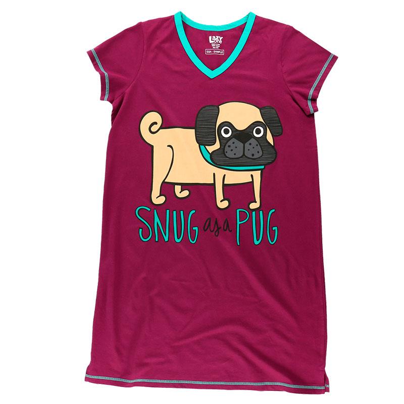 LazyOne Night Shirts L/XL Pug Night Shirt Snug as a Pug