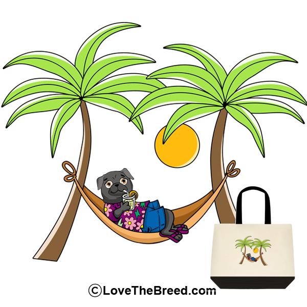 Pug Black in Hammock Extra Large Tote