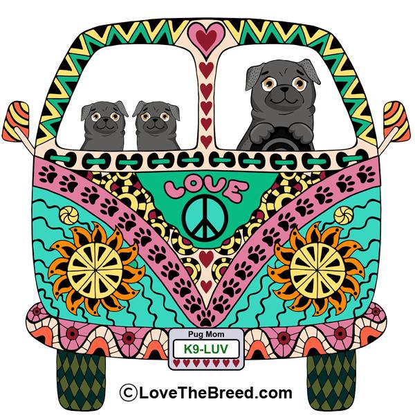 Pugs Love Bus Black Dogs Extra Large Tote
