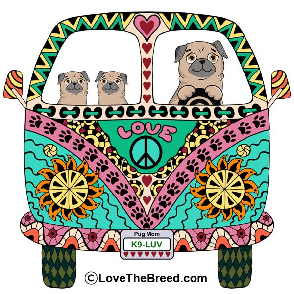 Pugs Love Bus Tan Dogs Extra Large Tote