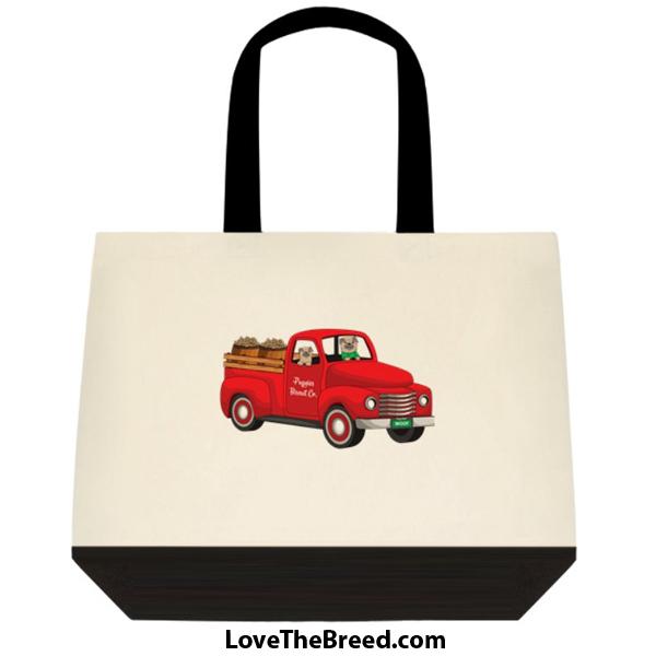 Pug Tan Biscuit Truck Extra Large Tote
