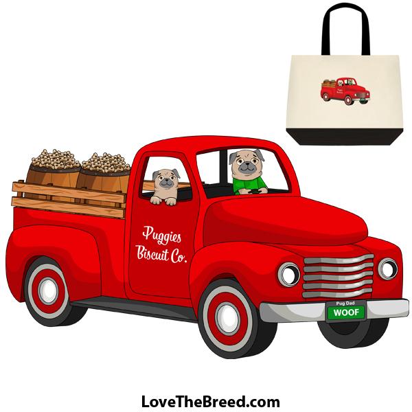 Pug Tan Biscuit Truck Extra Large Tote