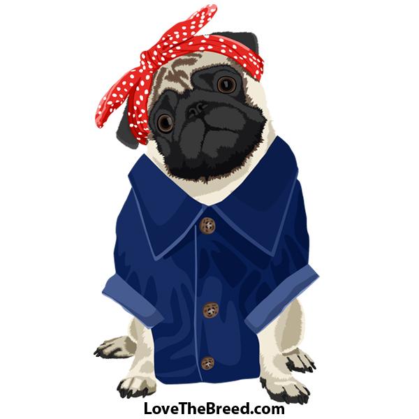 Pug Tan Rosie the Riveter DOG Extra Large Tote