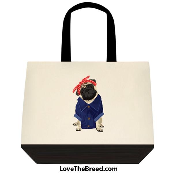 Pug Tan Rosie the Riveter DOG Extra Large Tote