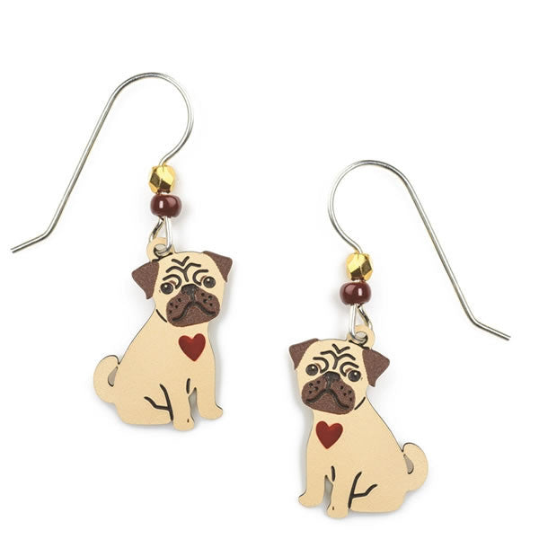 Pug Earrings with Red Heart by Sienna Sky
