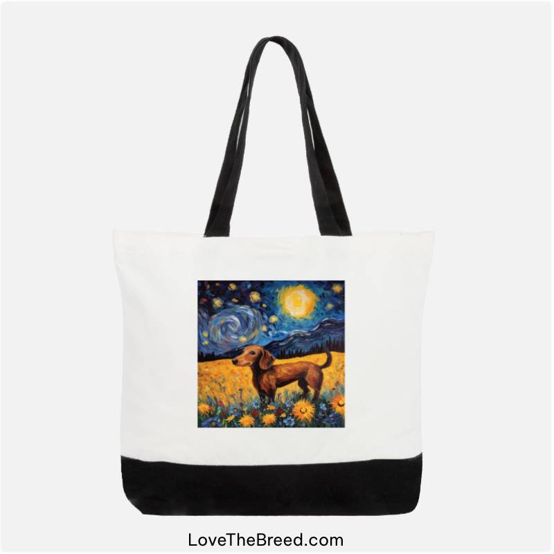 Dachshund Starry Night Flower Field Delight Extra Large Tote