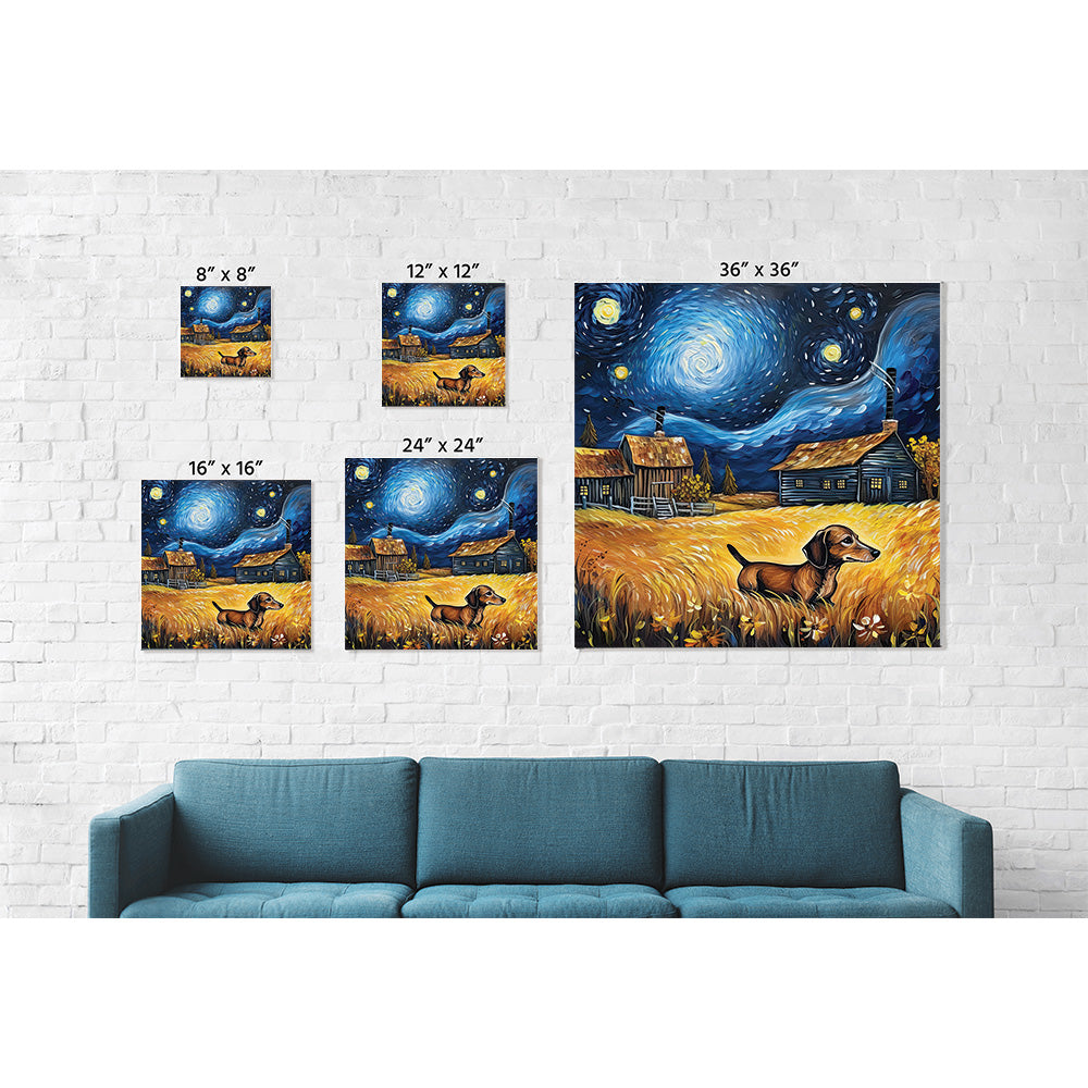 Dachshund Long-haired Country Starry Night Premium Canvas Wall Art