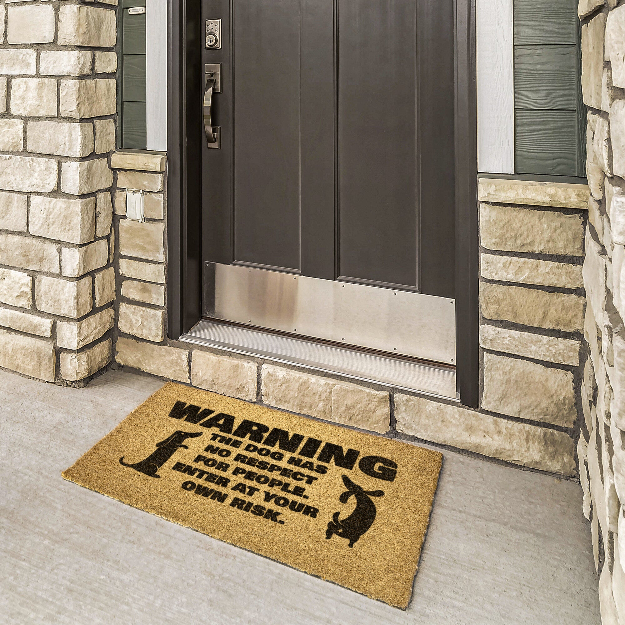 Warning the Dog has no respect for people Outdoor Door Mat