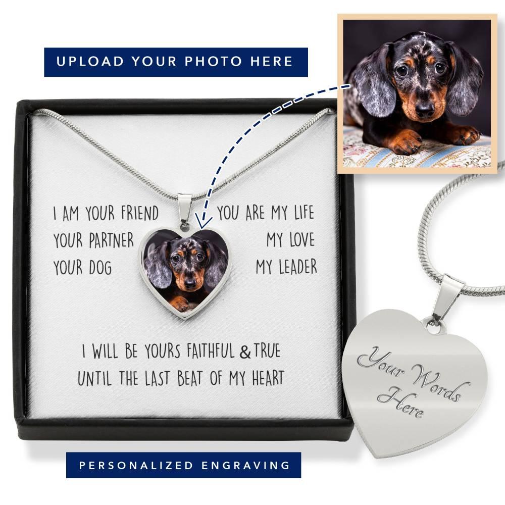 Personalized Dog Photo Heart Necklace - I am Your Friend Your Dog