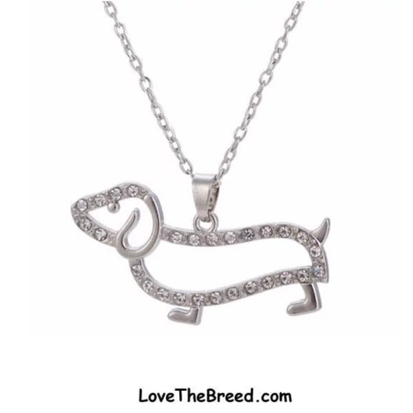 Dachshund Necklace Clear Rhinestone Silhouette FREE SHIPPING