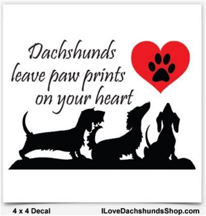 LoveTheBreed.com Stickers Dachshunds Leave Paw Prints on Your Heart Decal