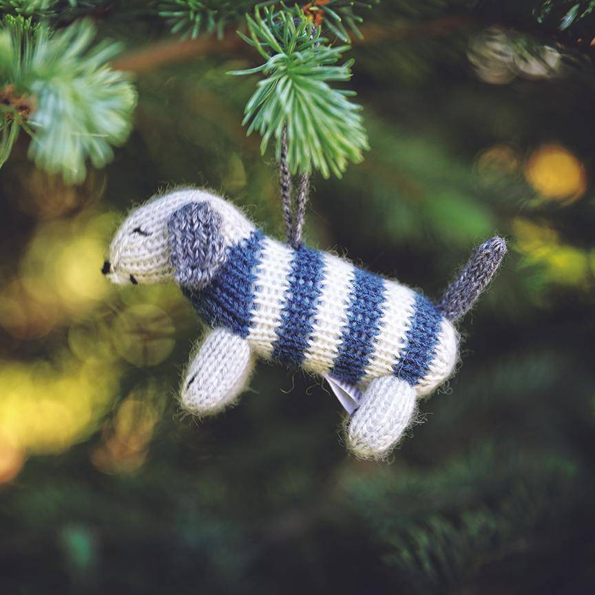 Melange Ornaments Dachshunds in striped sweaters handmade knit ornaments