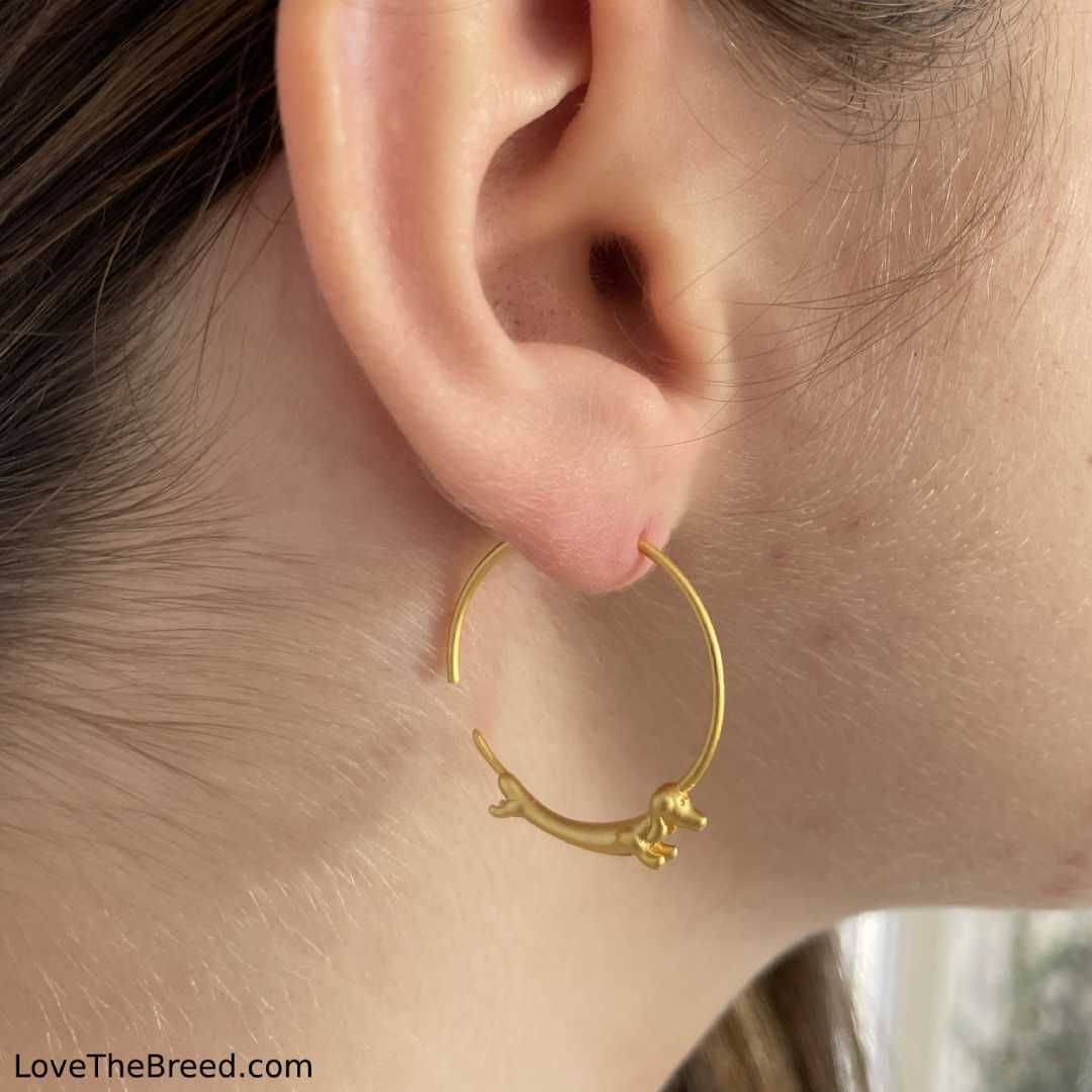 LoveTheBreed.com Earrings Gold Plated Dachshund Hoop Earrings Sterling Silver & Gold FREE SHIPPING