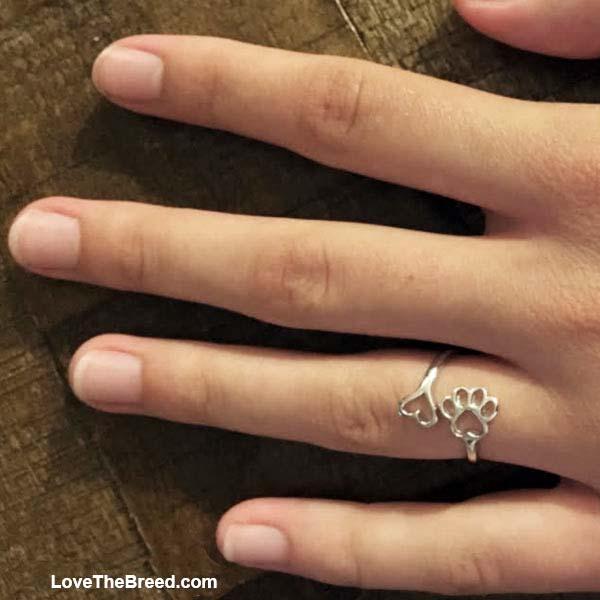 Heart Paw Wrap Ring Sterling Silver