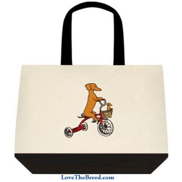 Dachshund Mom and Baby Bike Ride Extra Large Tote