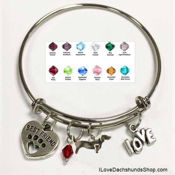 LoveTheBreed.com Bracelet Dachshund Best Friend Birthstone Bracelet