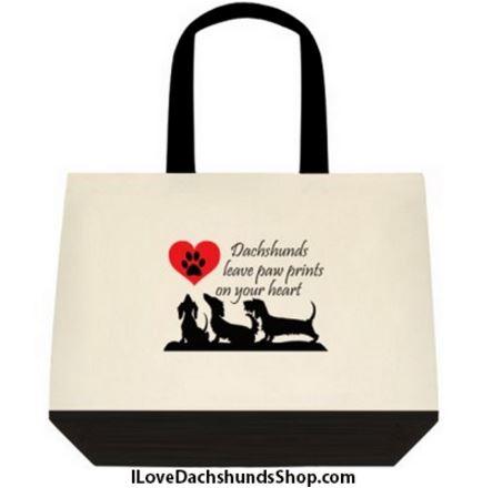 Dachshunds Leave Paw Prints on Your Heart Extra Large Tote