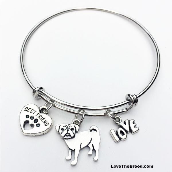 Pug Best Friend Love Charm Bracelet